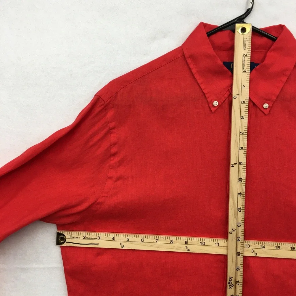 Polo Ralph Lauren Mens Red 100% Linen RL Untucked Fit Button Down Shirt Large